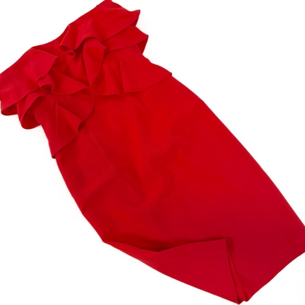 Black Halo Dress Womens 2 Red Ruffled Sheath Strapless